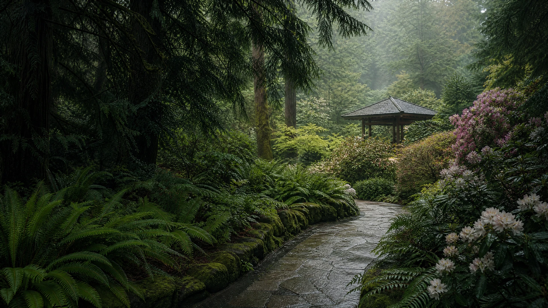 Lush green landscape of a botanical garden in Washington State